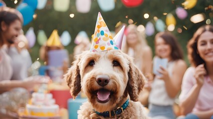 dog with cap happy birthday party