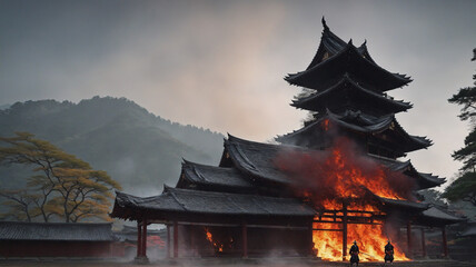 Temple on fire