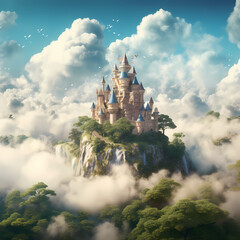 Whimsical fairytale castle in the clouds 