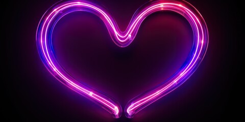 violet pink neon light drawing. modern conceptual heart doodle isolated on black background....