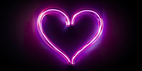 violet pink neon light drawing. modern conceptual heart doodle isolated on black background....