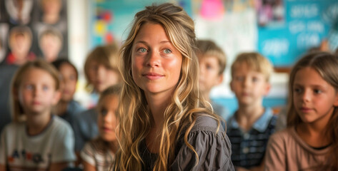 Fototapeta premium group of people in the city, a teacher leading a classroom