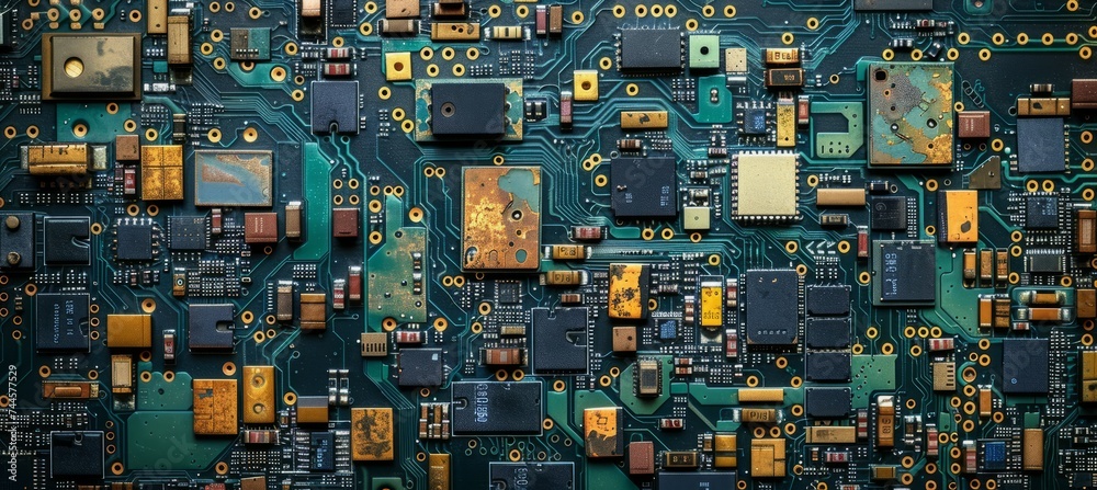 Poster Computer circuit motherboard hardware. Generative AI technology.
