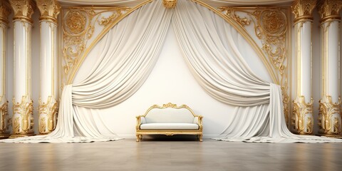 white with golden curtain stage with frames