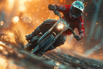Adrenaline Rush - Dynamic Motocross Rider in Action on a Muddy Track.