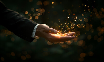 hand holding magical lights - 744580560