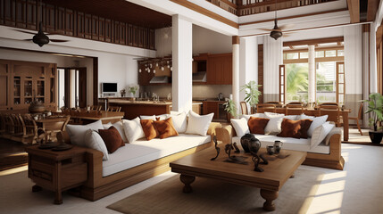 a living room interior with a sofa and table. 3d rendering