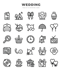 Set of Wedding Icons. Simple Lineal art style icons pack.