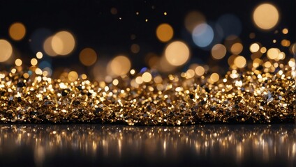 background of abstract glitter lights. Replace the gold with platinum and the black with onyx. Maintain the de-focused effect and format it as a banner.  - obrazy, fototapety, plakaty