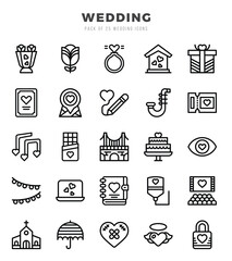 Set of simple Lineal Wedding Icons. Lineal art icons pack.