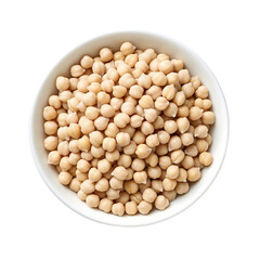 Bowl of chickpeas isolated on transparent background. Top view.