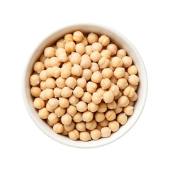 Bowl of chickpeas isolated on transparent background. Top view.