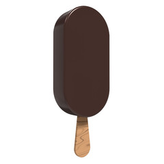 Chocolate ice cream bar. Ice cream dessert with a popsicle stick. Chocolate ice cream. 3D rendering