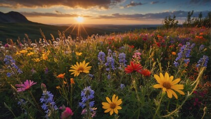 Colorful wildflowers in full bloom, creating a beautiful and natural backdrop. 