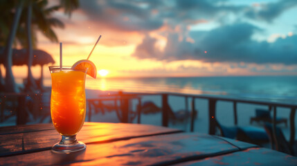 Indulge in a tropical libation while soaking in the beach view