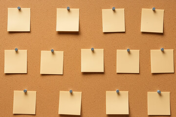 many blank notes on a board, mockup, to do list, reminder concept