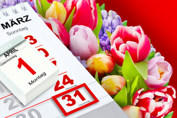 Deutscher Kalender 2024  Ostern 31. März und 1. April  Feiertage Ostersonntag und Ostermontag mit...
