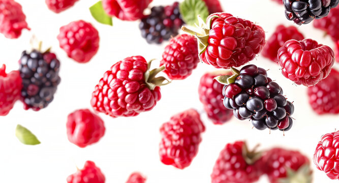 raspberries background, fruits background, healthy and diet, Fresh, naturally sweet raspberries and blackberries, bursting with summer flavors, perfect for a healthy 