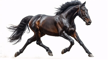 Obraz na płótnie Canvas Galloping shiny black Andalusian stallion isolated on white background. 