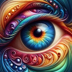  a vibrant and colorful eye, with hues that pop and draw attention, generative ai