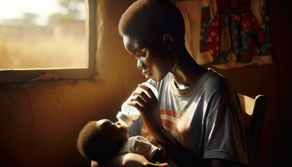African women bottle feeding her baby. Bottle feeding is a chance to feel close to your baby and get to know and bond with them