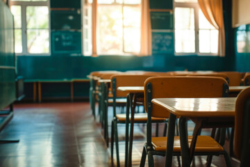 Fototapeta na wymiar Softened Empty Classroom Background