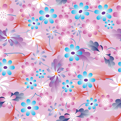 Seamless pattern with flowers and leaves for background, textile, wallpaper, fabrics, printing etc