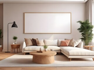 Fototapeta na wymiar modern luxury elegant living room interior design sofa with picture frame mockup generative ai 