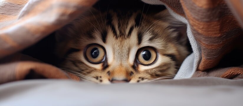 Kitten hid face with paws.
