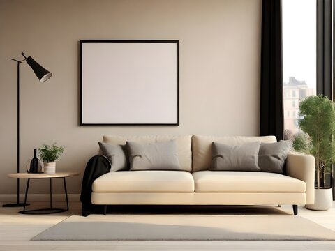 modern luxury elegant living room interior design sofa with picture frame mockup generative ai 