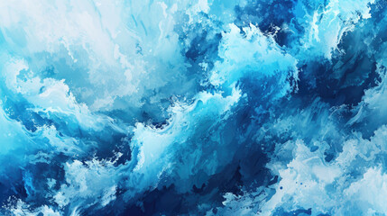 Beautiful painting of blue and white waves in ocean