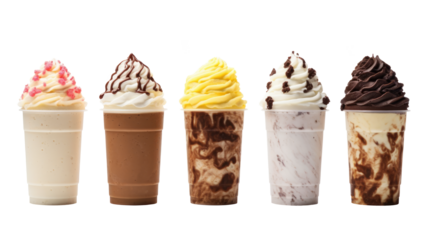 icecream milkshake on white isolated on clear png background and transparent background. food drink and dessert concept for cafe and restaurent, AI generative.	