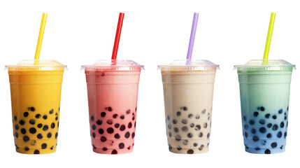 Various Bubble Tea or Boba on white isolated on clear png background and transparent background. food drink and dessert concept for cafe and restaurent, AI generative.	