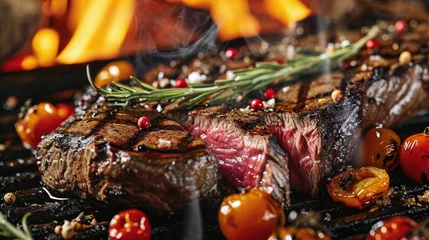 Fotobehang Close up image of steak cooking on grill © Luisa