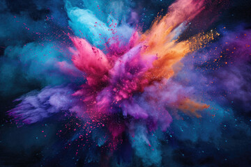 Vibrant explosion of powder in darkness, suitable for dynamic and energetic designs - obrazy, fototapety, plakaty