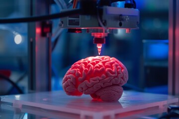 3D printed brain, Medical 3D printer prints human brain for transplantation in the laboratory.	