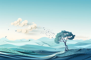 Landscape with tree and mountains. Vector illustration. Eps 10.