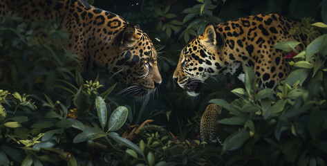 leopard in zoo, the delicate balance of life in the jungle with an image of a predator and prey locked in a tense standoff amidst the dense vegetation