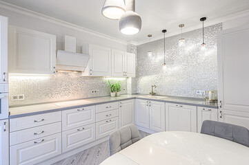 interior kitchen and dining room, refectory area, cooking equipment, table furniture, stove