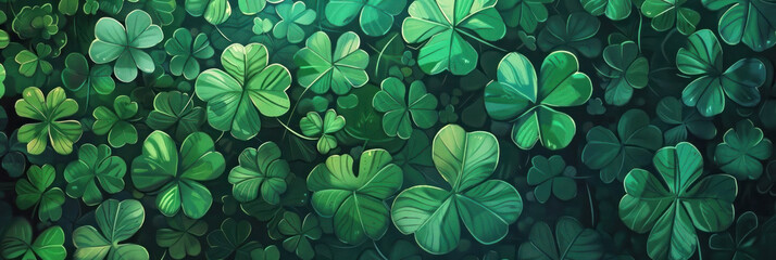 Celebrate St. Patrick's Day with this vibrant sea of clover leaves - obrazy, fototapety, plakaty