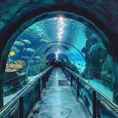 Fototapeta premium An underwater tunnel with panoramic views 