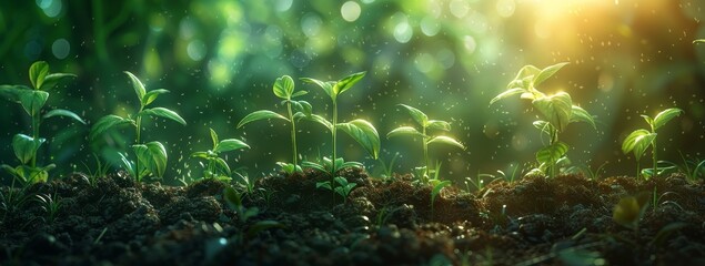 Vibrant green plants burst with life in a lush outdoor forest, resembling an enchanting underwater aquarium within nature's embrace