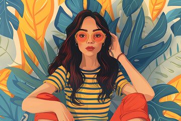 Expressive and Funny Young Woman. Colorful Illustration