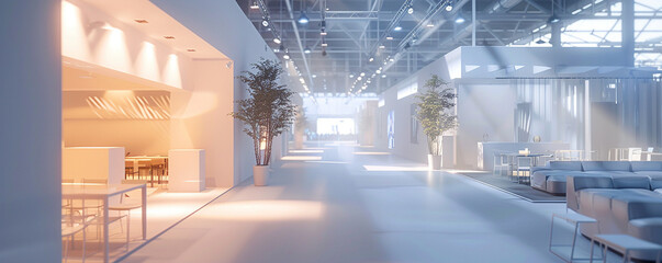 Virtual services expo booths showcasing latest tech solutions photorealistic