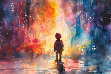 Little Kid With Big Dreams. Illustration, Generative AI - obrazy, fototapety, plakaty