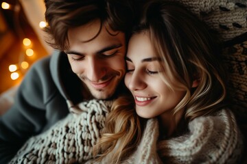 Young couple in love spending time together at home