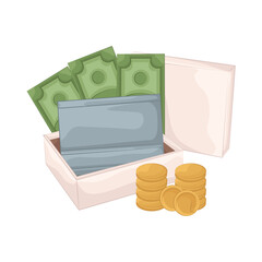 Illustration of women wallet and money