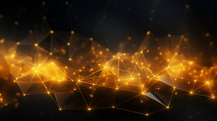 connectivity, connectivity theme, suitable for an image illustration or background, connection gold theme, Abstract hi-tech yellow gold glowing lines with dots and plexus triangles