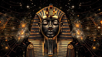 Ancient Egyptian Pharaoh Amidst the Stars in Gold and Black Wallpaper Background