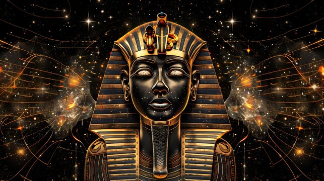 Ancient Egyptian Pharaoh Amidst the Stars in Gold and Black Wallpaper Background